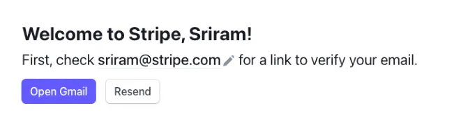 Screenshot with stripe.com email